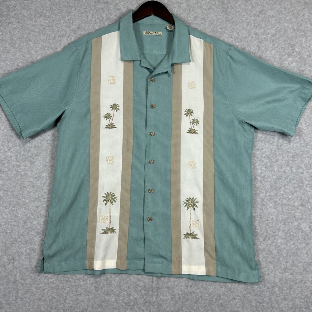 Batik Bay Embroidered Palm Trees Size XL Teal Hawaiian Sport Resort Shirt